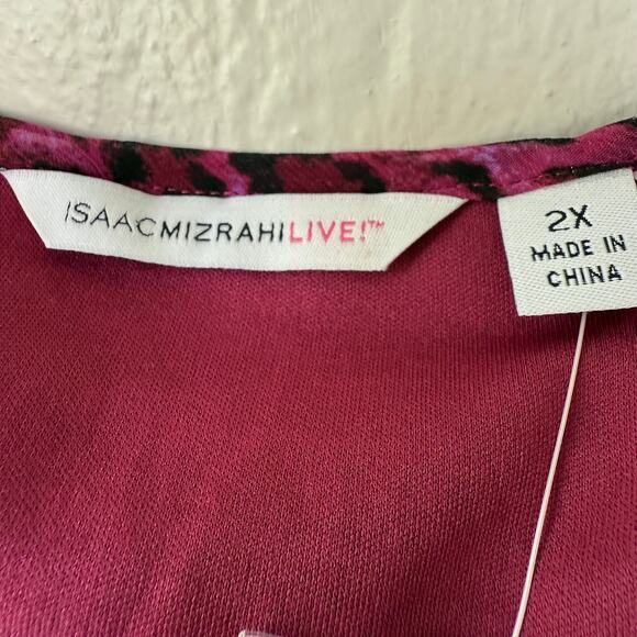 Isaac Mizrahi Burgundy Pink Live Size 2X Sheer double layered Animal print - Picture 2 of 11